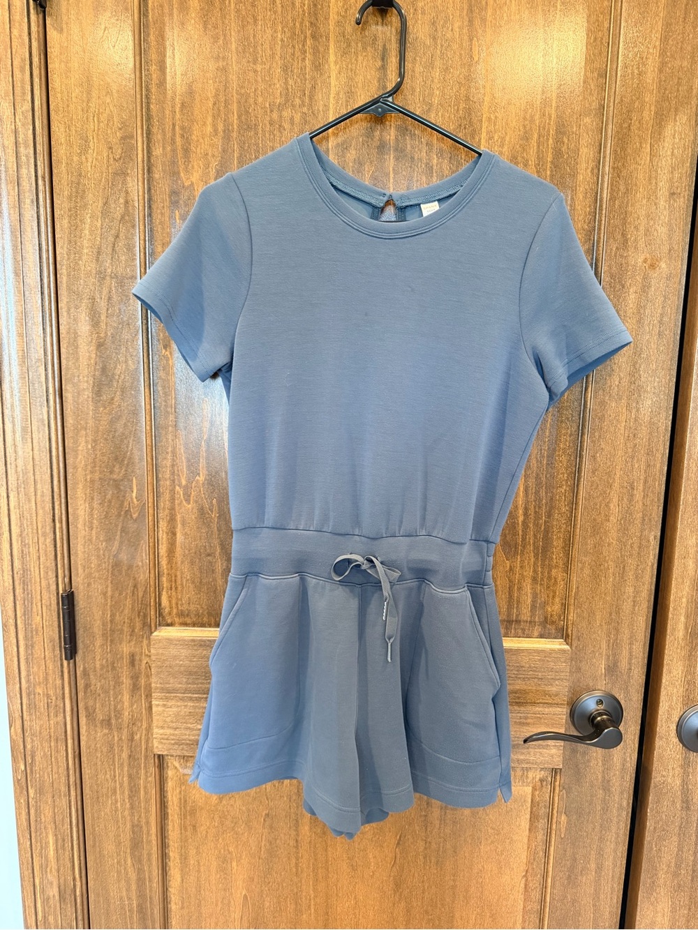 SPANX Dusty Blue Short-Sleeve Drawstring Romper